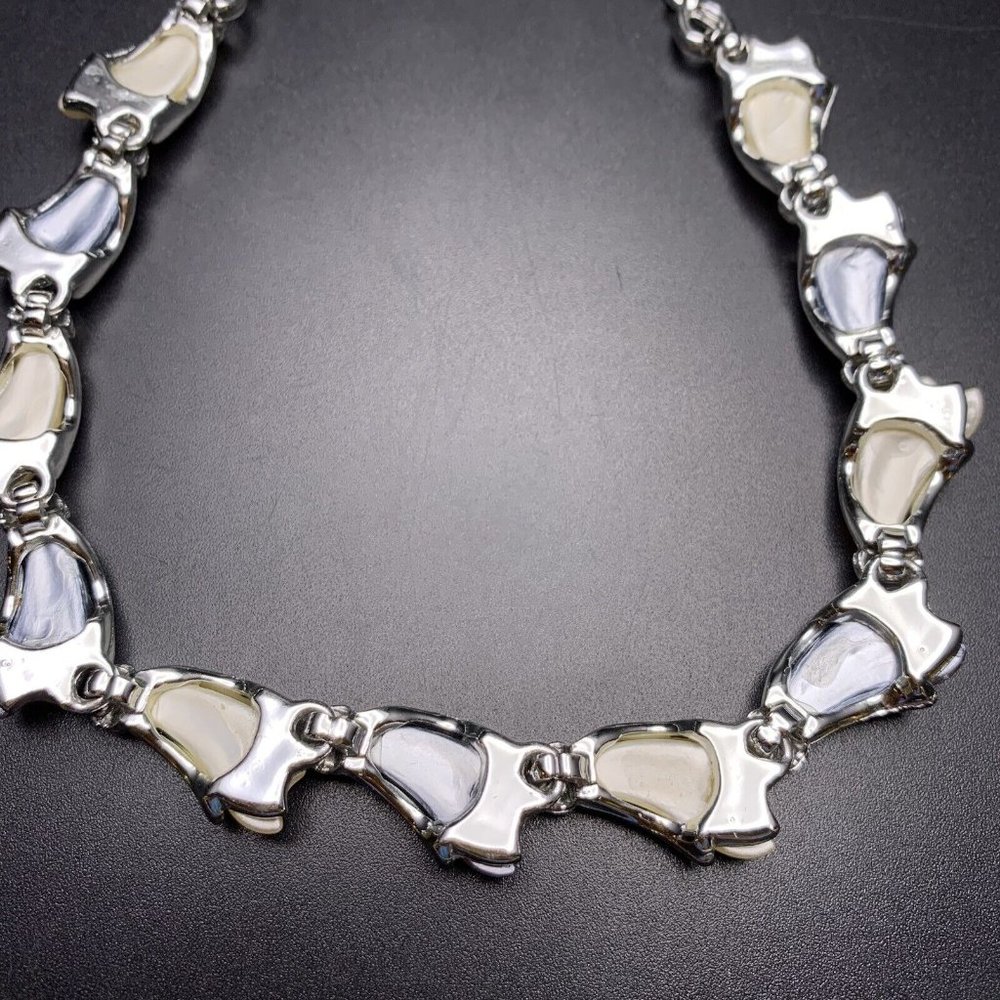 Blue Cream Silver Tone Link Choker Collar Necklace Earrings Demi Parure - Picture 8 of 11
